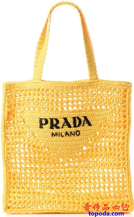 普拉达Prada拉菲草手提包